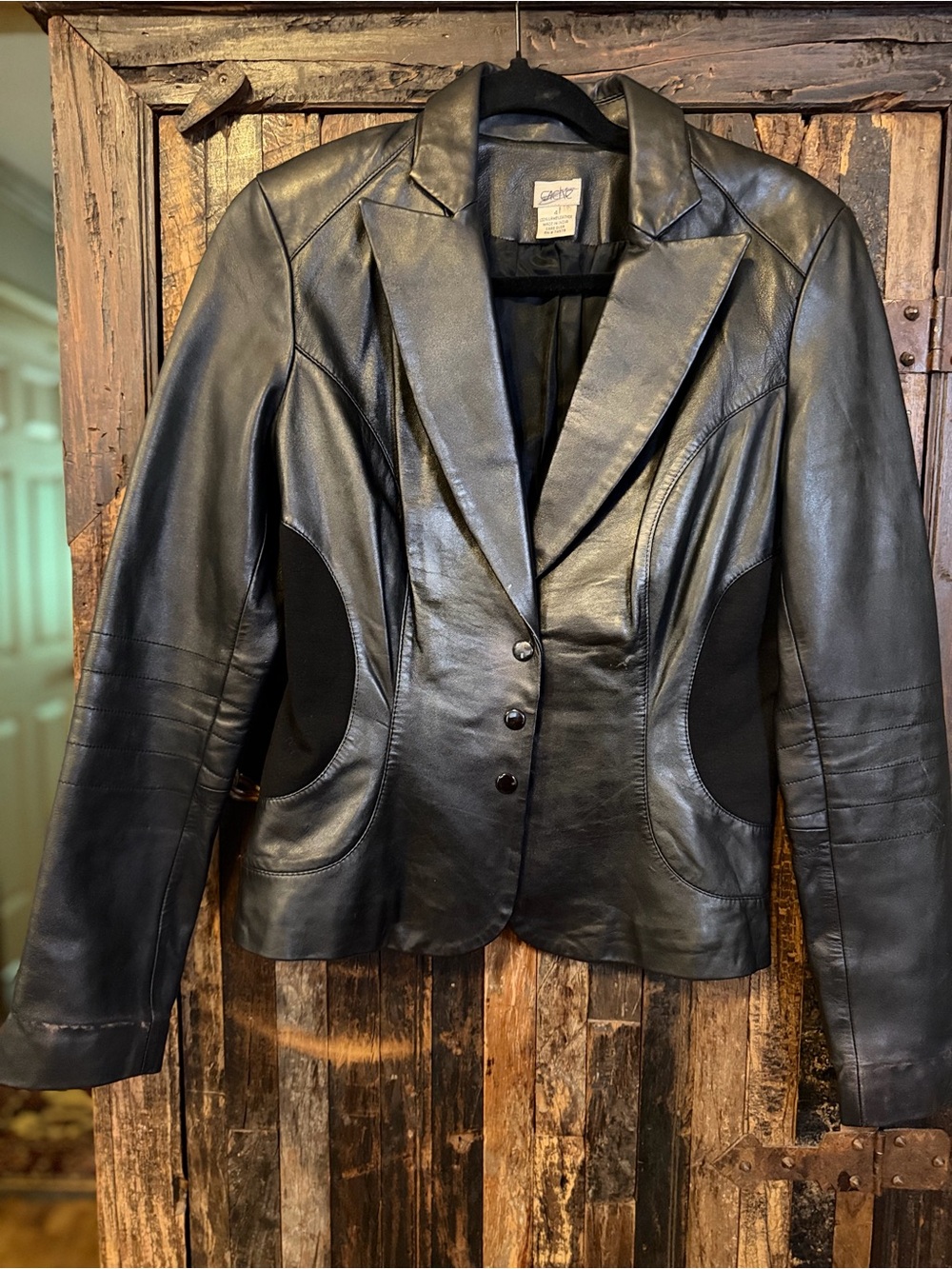 Vintage Caché Black Lamb Leather Blazer Jacket Size 4 Y2K Fitted Moto Flawed